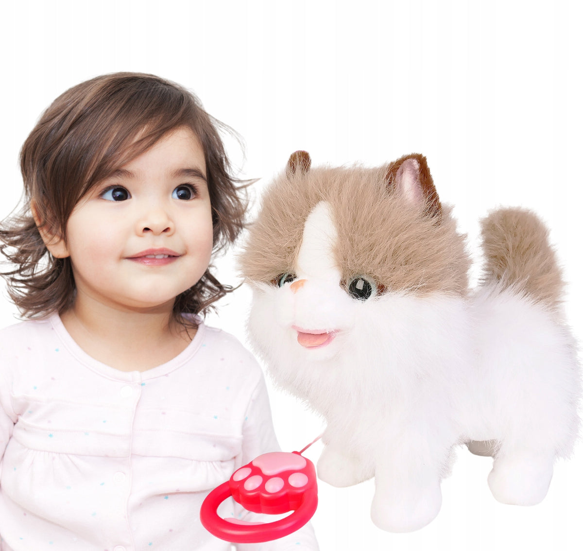 INTERACTIVE KITTEN WALKING ON A LEASH walks meowing WHITE-RED CAT Toy Manufacturer code 181818