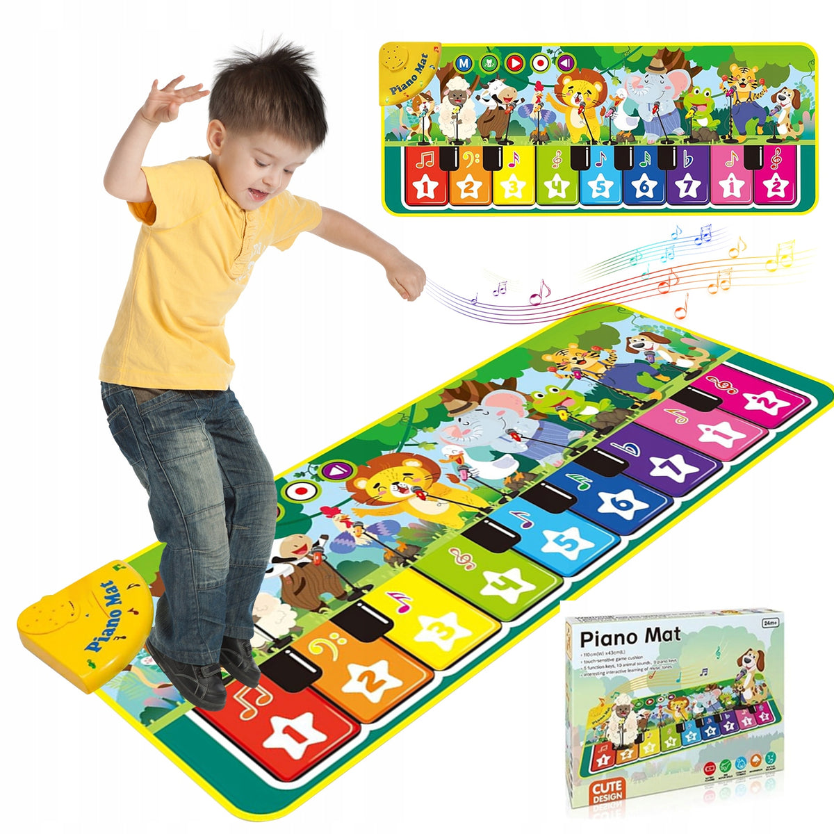 INTERACTIVE MUSIC MAT 110X43CM WITH VOLUME CONTROL AND ANIMALS