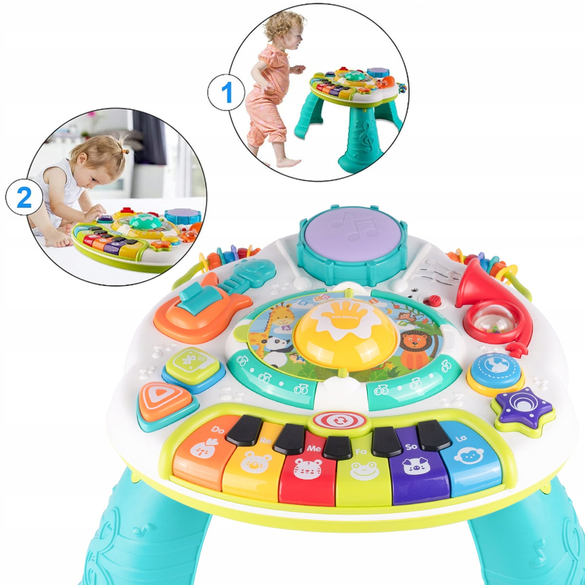 INTERACTIVE MUSIC TABLE BLUETOOTH ANIMALS PIANO MICROPHONE Batteries included no
