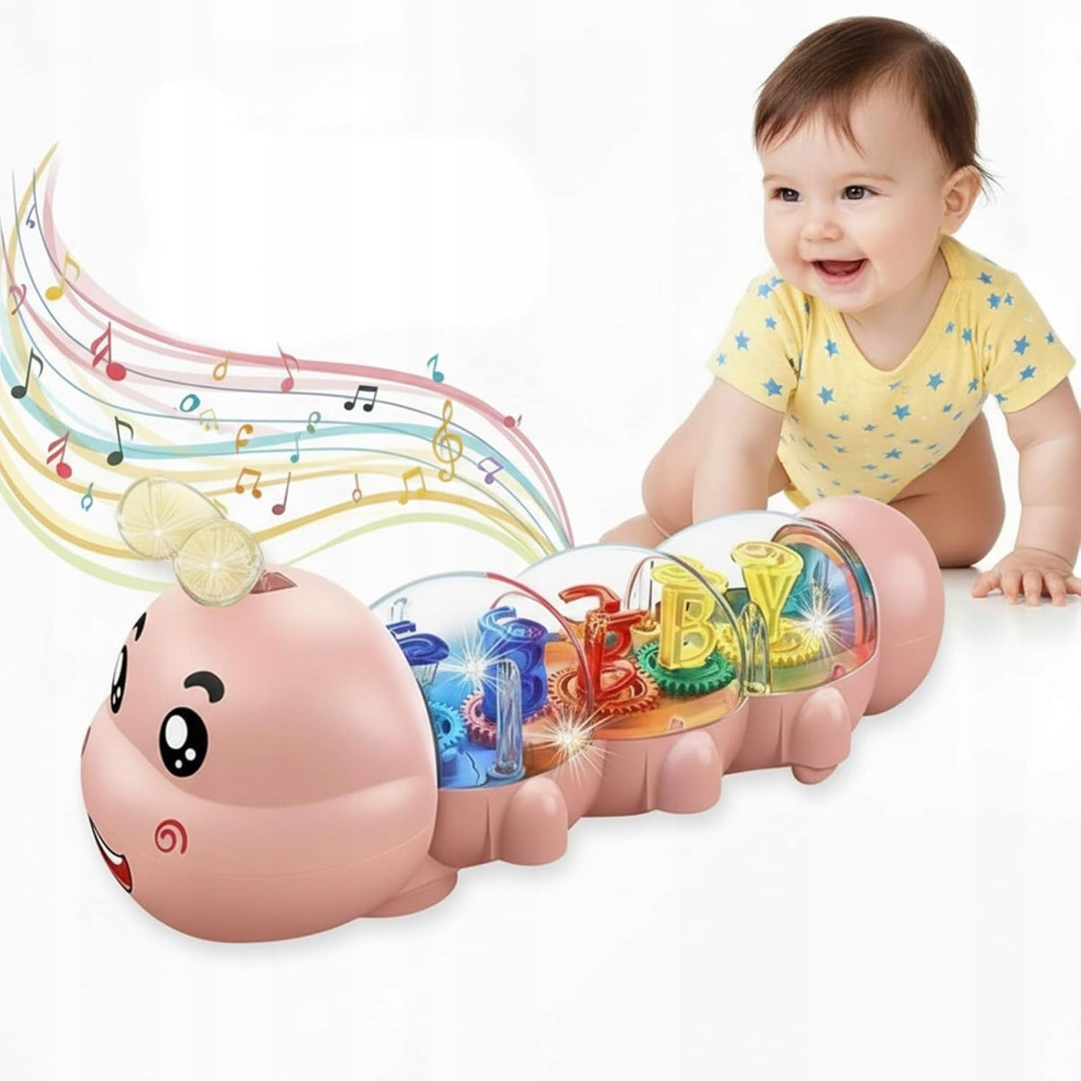 INTERACTIVE MUSICAL CRAWLING LEARNING CATERPILLAR FOR KIDS, Pink Packaging status original