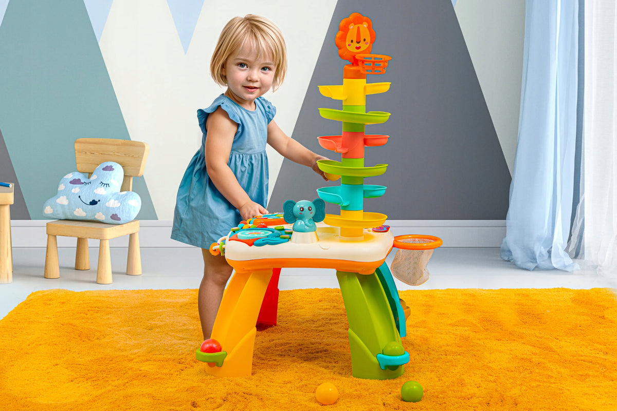 INTERACTIVE TABLE 2IN1 EDUCATIONAL PANEL + SLIDE TOWER FOR BALLS Brand Malucha Świat