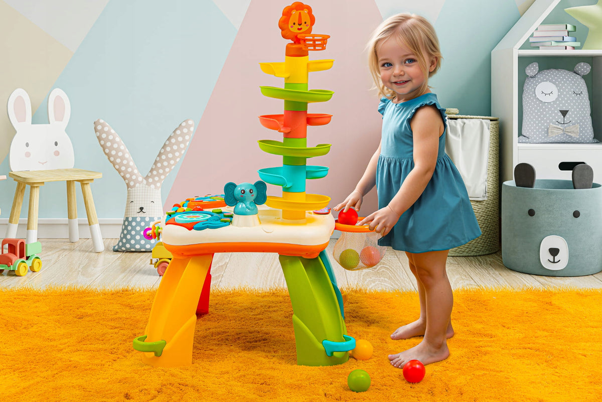 INTERACTIVE TABLE 2IN1 EDUCATIONAL PANEL + SLIDE TOWER FOR BALLS Color multicolor