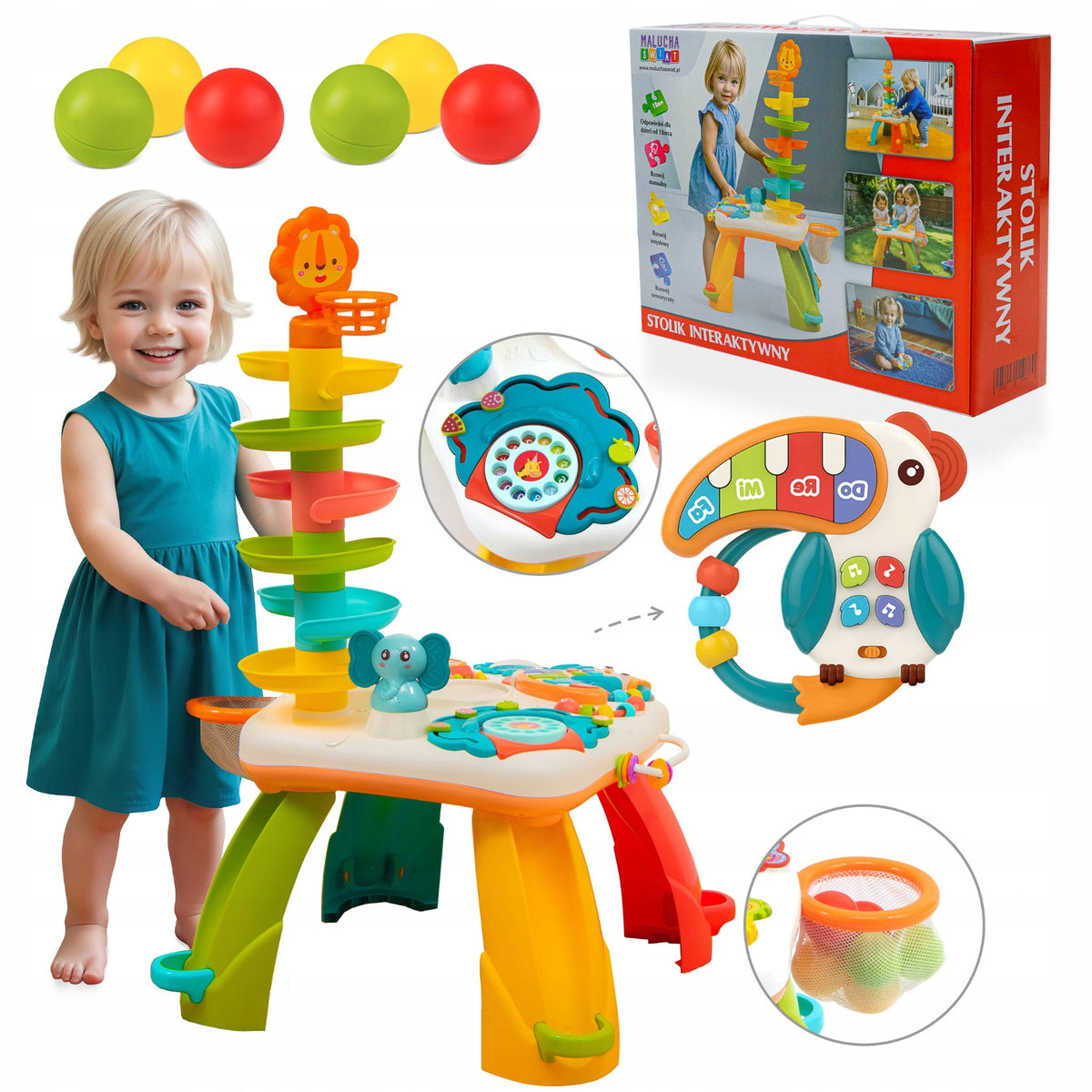 INTERACTIVE TABLE 2IN1 EDUCATIONAL PANEL + SLIDE TOWER FOR BALLS