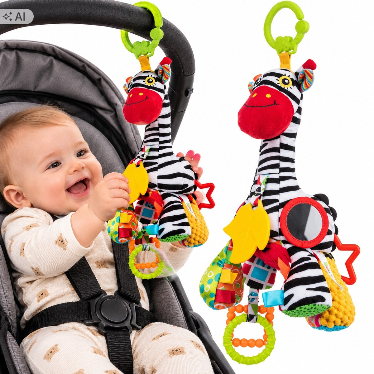 INTERACTIVE TEETHER PENDANT WITH MUSIC BOX ZEBRA ZOYA BALIBAZOO FOR TROLLEY 0M+