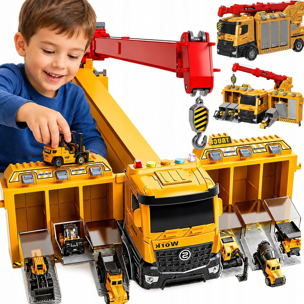 INTERACTIVE TRUCK TOW TRUCK 7IN1 SET OF 4 CARS CONSTRUCTION CRANE XXL