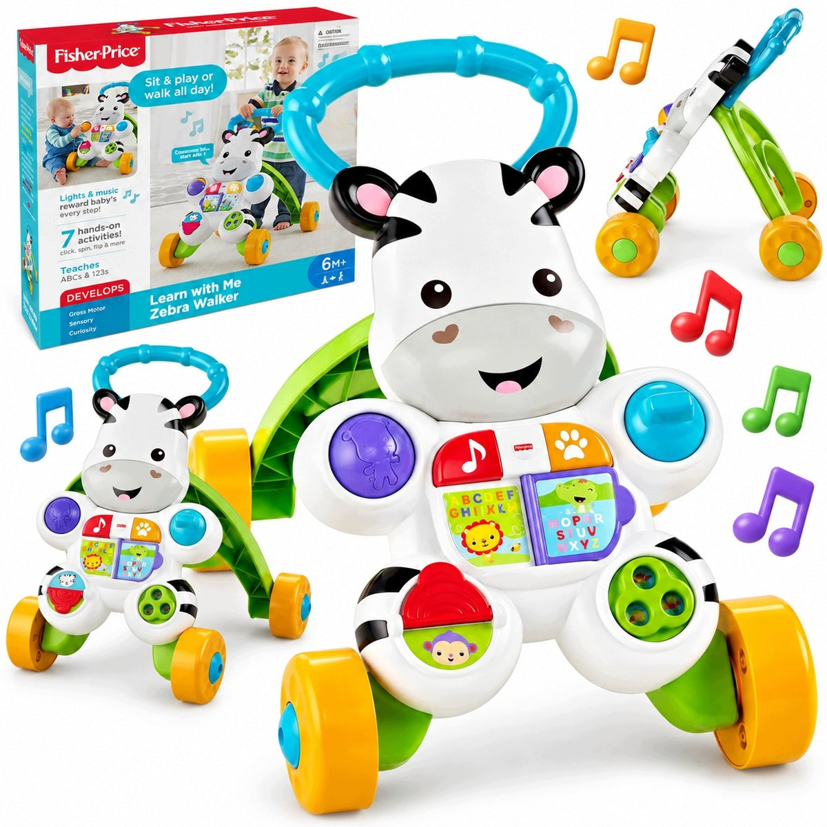 INTERACTIVE ZEBRA PUSHER WALKER FOR LEARNING TO WALK LIGHTS PLAY MUSIC