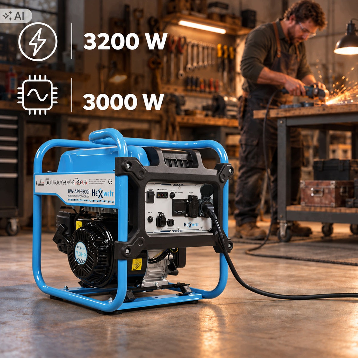 INVERTER GENERATOR SET 3200W 230V 7KM 10L 210cc Gasoline HEXWELT Packaging status original