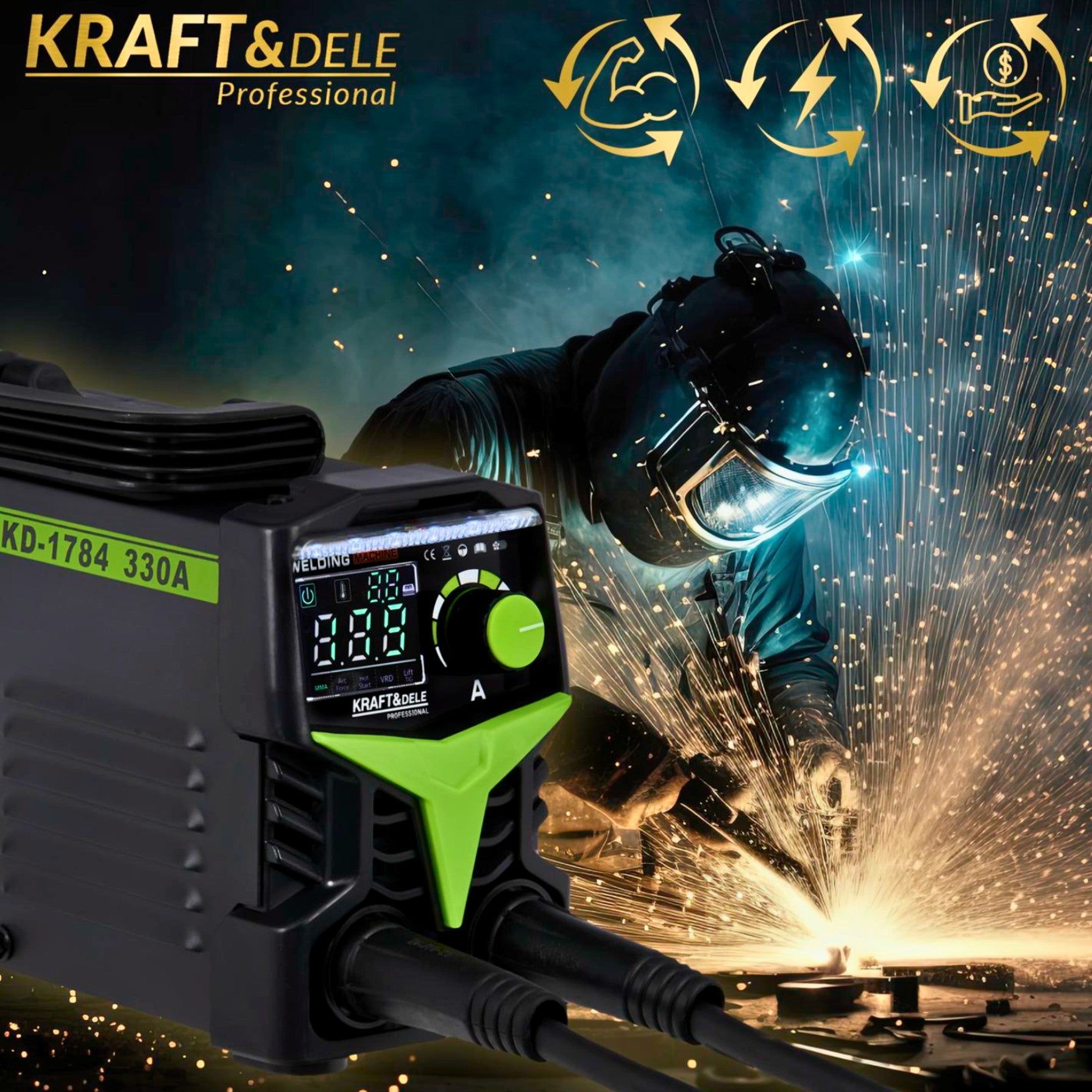 INVERTER WELDING MACHINE 330A MMA TIG ELECTRODE LIFT VRD VISOR SET XXL Duty cycle time 85%