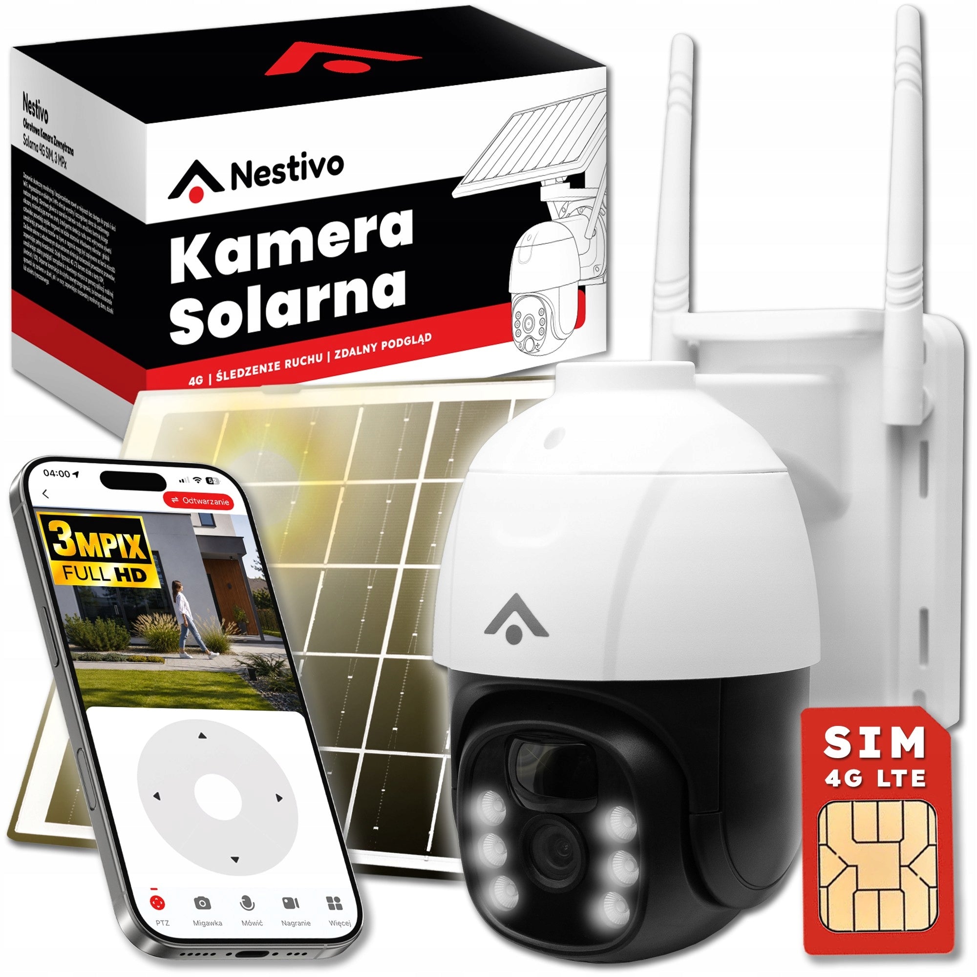 IP Camera Solar Outdoor Rotating 4G SIM IP65 3MPx Monitoring Without Cable