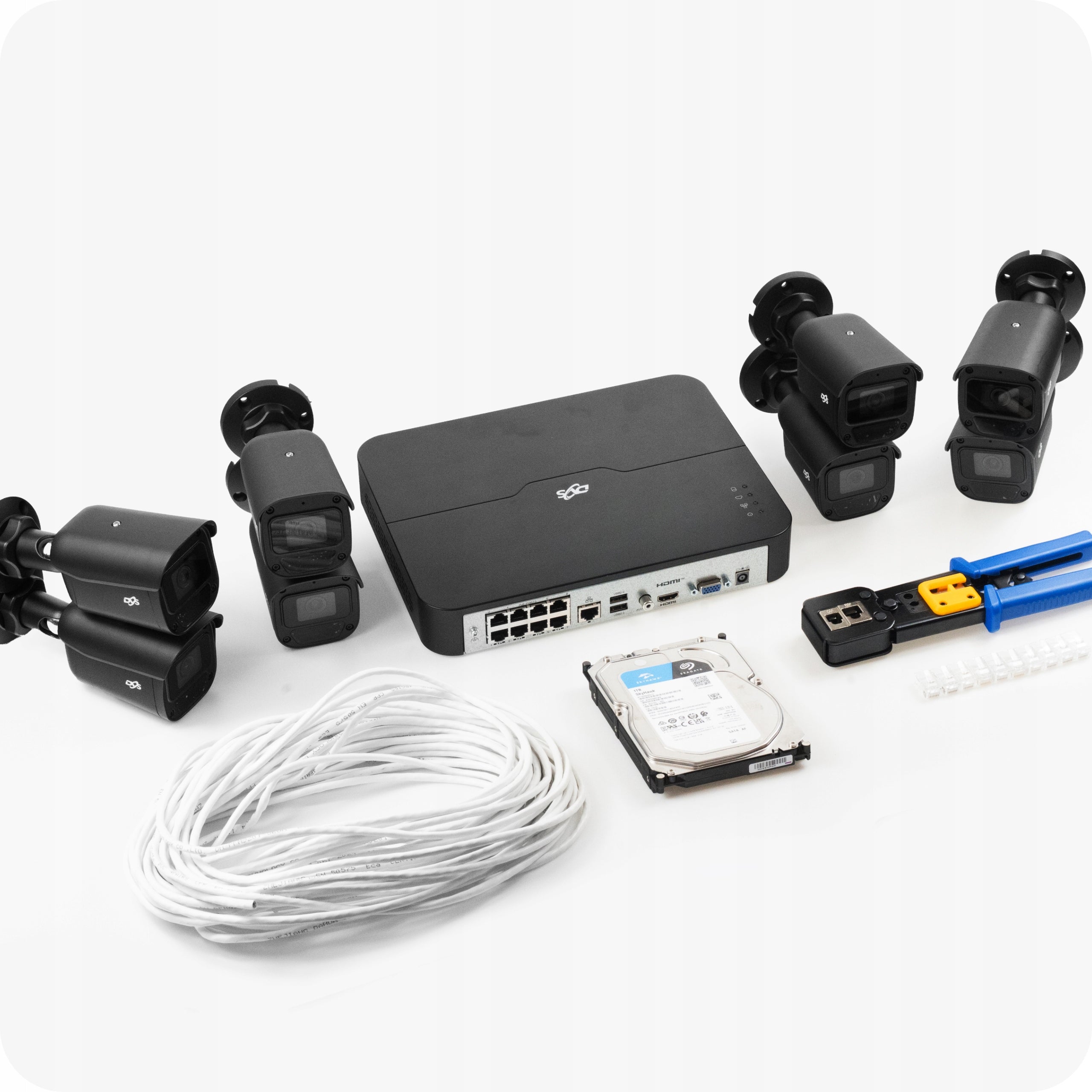 IP Monitoring Kit 8 PoE Cameras 5Mpx External Smart App Drive 1TB for Home Packaging status original
