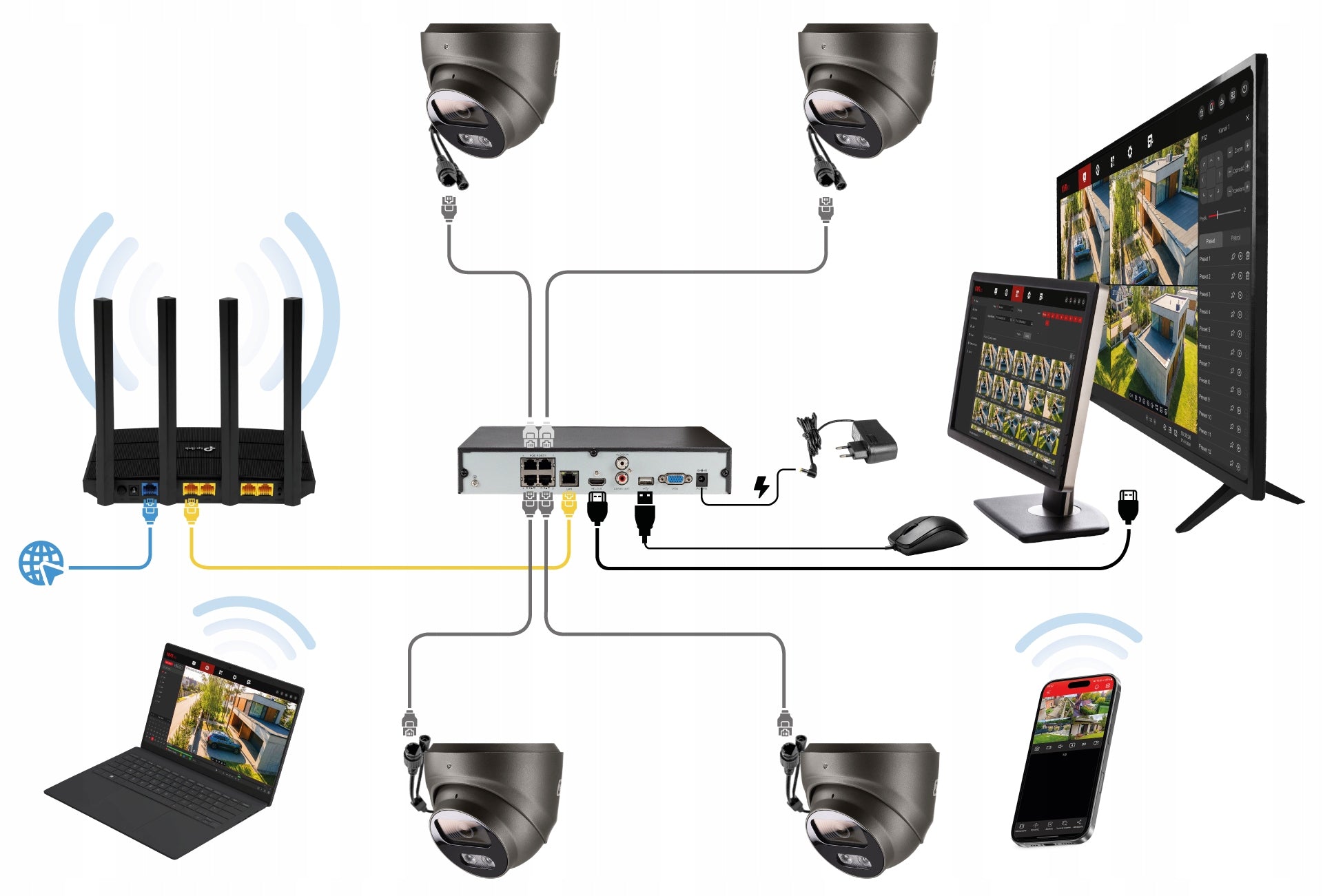 IP PoE SURVEILLANCE Camera Kit 4 CAMERAS 5MPx GREY AUDIO DETECTION Manufacturer code 4xIKKP520V2-B-IR9P4S18MPL-BD