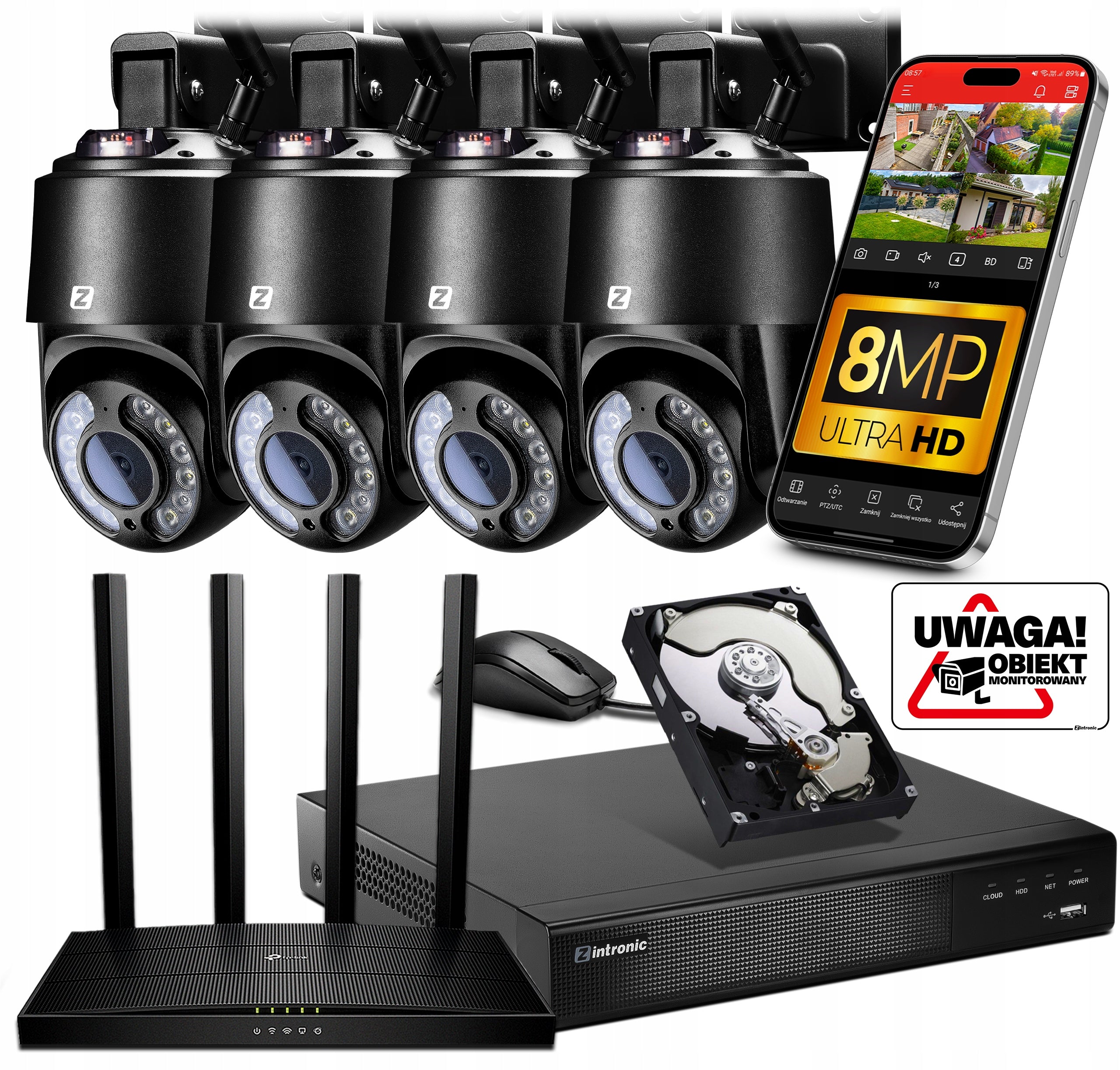 IP WiFi Monitoring Kit 4xCAMERA P8 Outdoor Rotating WiFi 8MPx