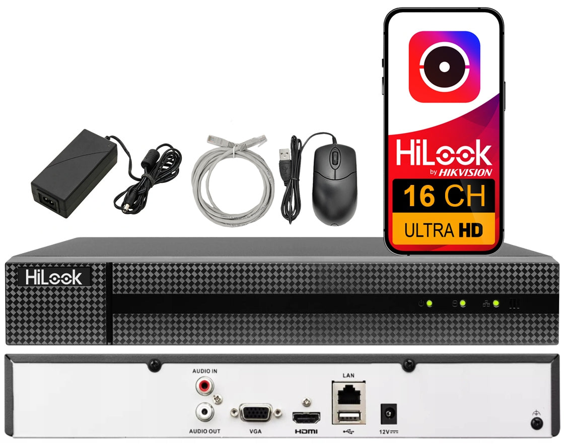 IP recorder 16ch 2x SATA to 16TB HiLook by Hikvision to 8MPx for cameras