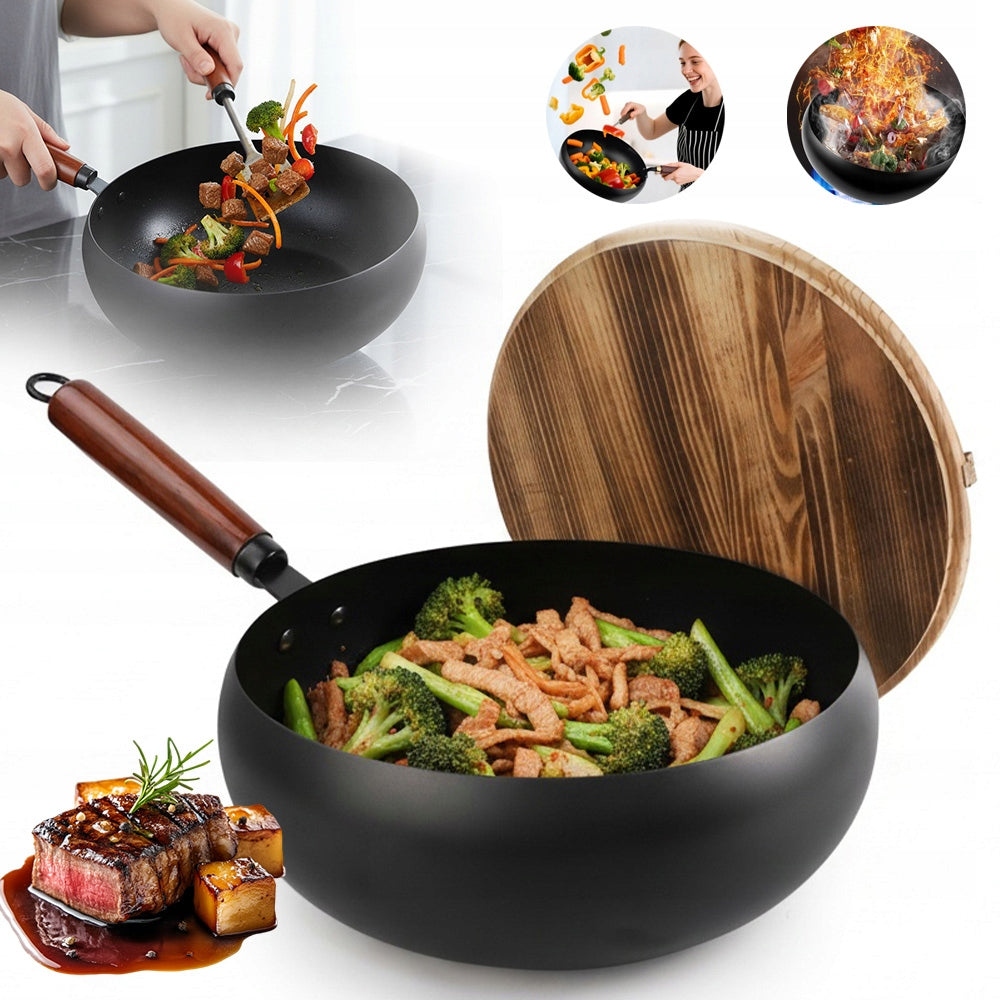 IRON PAN 28CM BLACK WITH THICK WALLS FOR DEEP FRYING