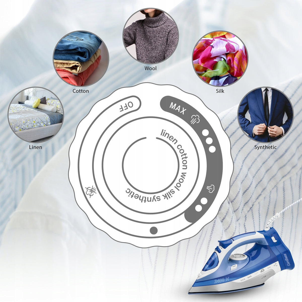 IRON WITHOUT STEAM CABLE WIRELESS CERAMIC STEAM EJECTION 2400W Manufacturer code 263858