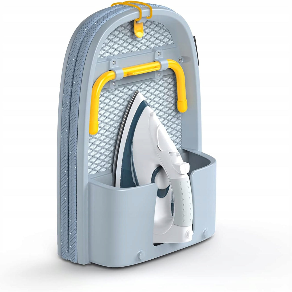 IRONING BOARD FOLDING ON TABLE WITH IRON COMPARTMENT GREY YELLOW