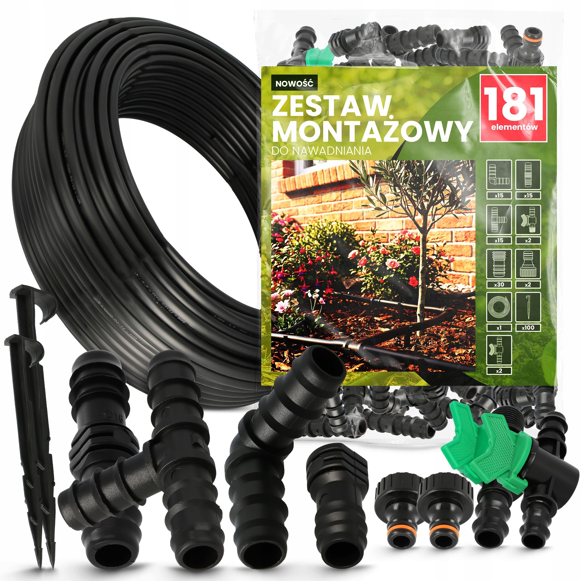 IRRIGATION LINE PE PIPE 16 mm 100 m Orchard Garden Watering Kit 181 el.