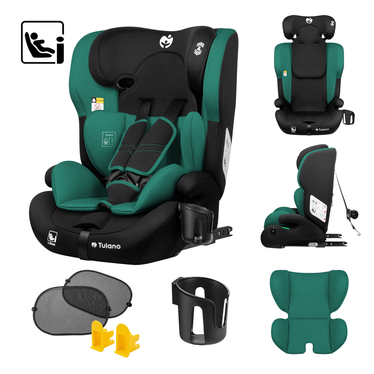ISOFIX car seat Tulano GREEN i-Size 9-36kg 76-150cm TOP TETHER