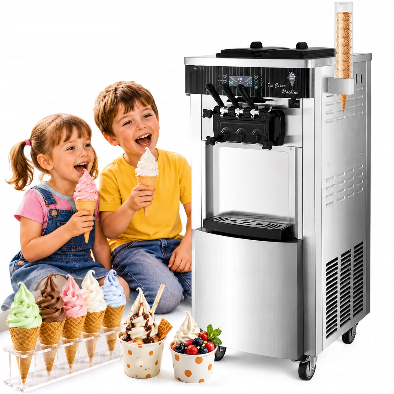 ITALIAN ICE CREAM MACHINE 20-28L/H 2200W 3 FLAVORS LCD