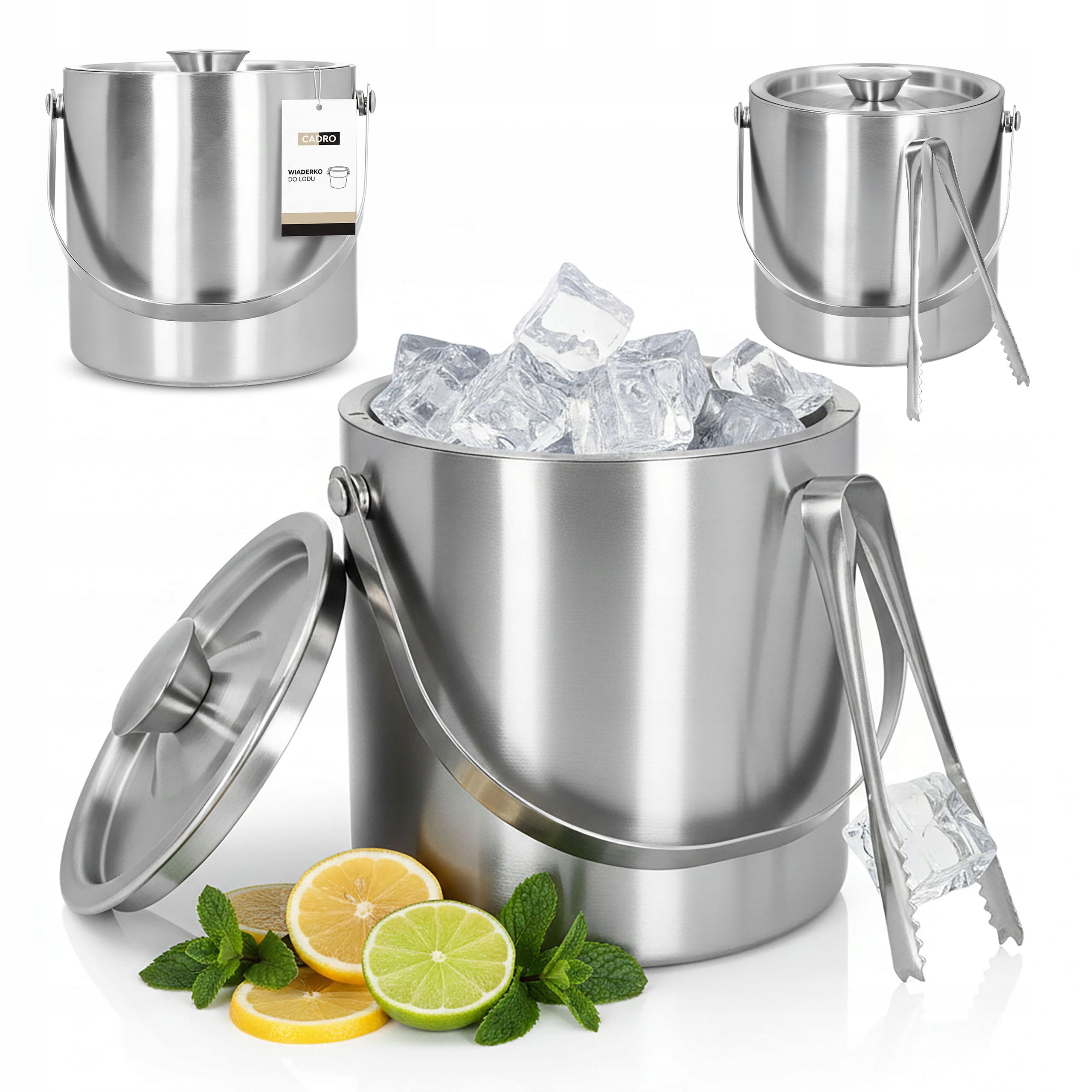 Ice Bucket 2l Steel Container with Lid Ice Cube Tongs