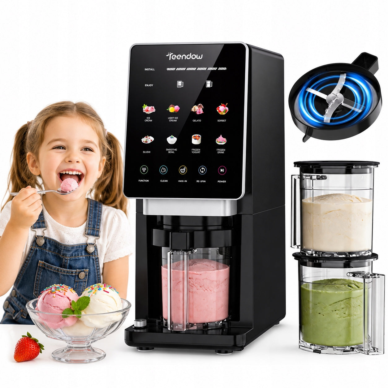 Ice Cream Maker 10in1 1800W 650ml Gelato Sorbet Frozen Yogurt 3 Cups