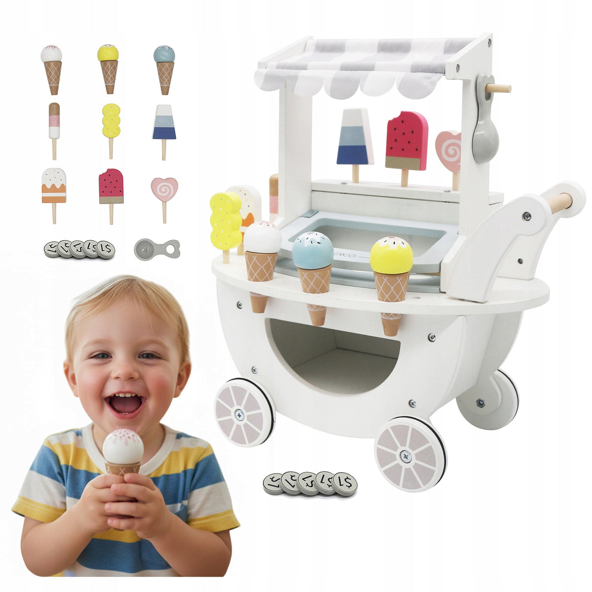 Ice Cream Shop Wooden Ice Cream Set Shop Ice Cream on Wheels for Kids