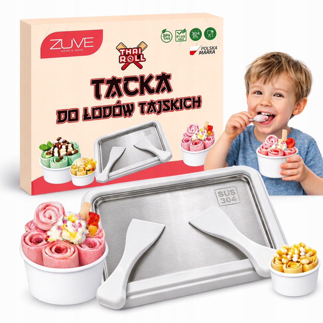 Ice Cream Thai Original Tray Ice Cream Machine ZUVE Stainless Steel LARGE XL