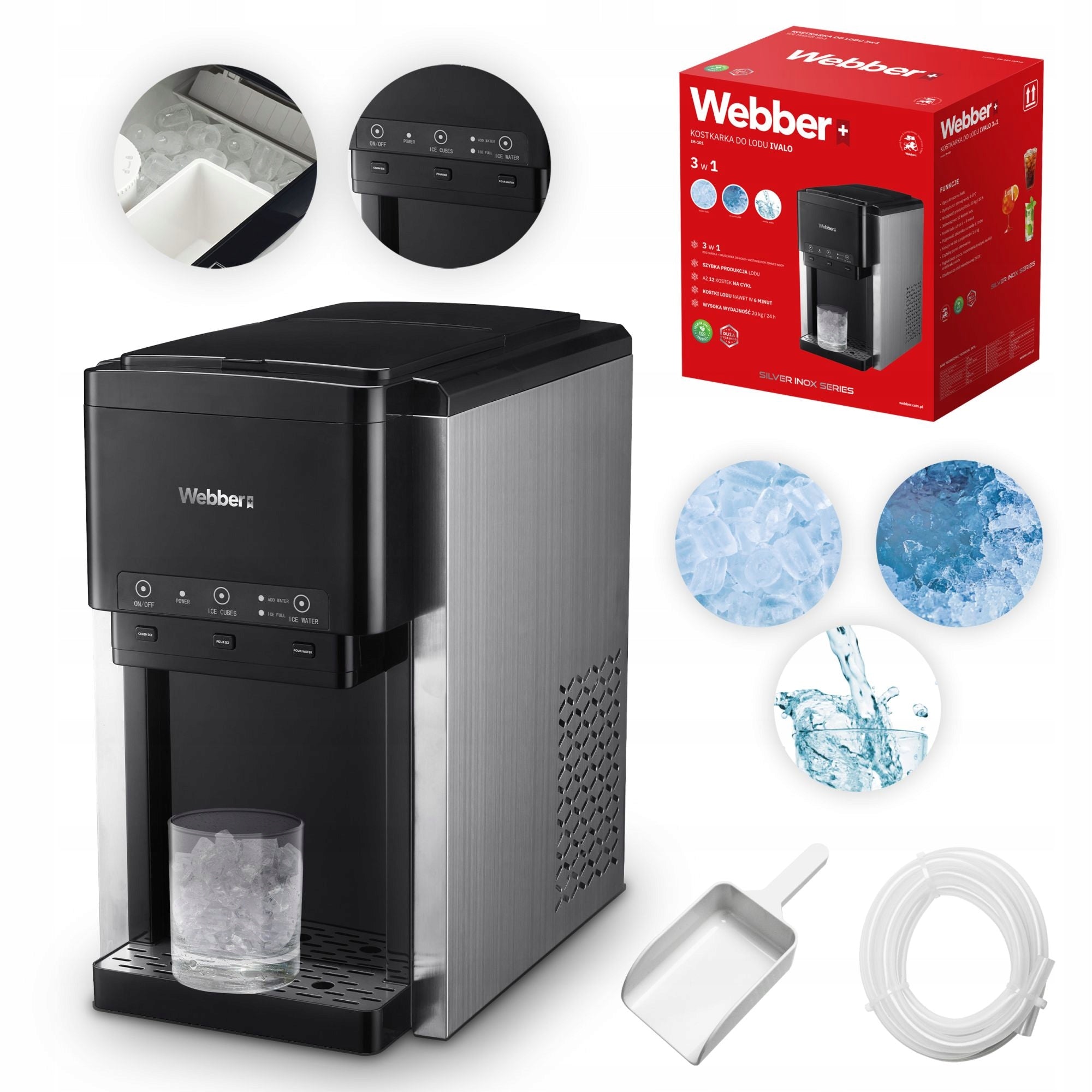 Ice Maker 3in1 Water Dispenser Crusher WEBBER 200W 20kg/24h 6 L