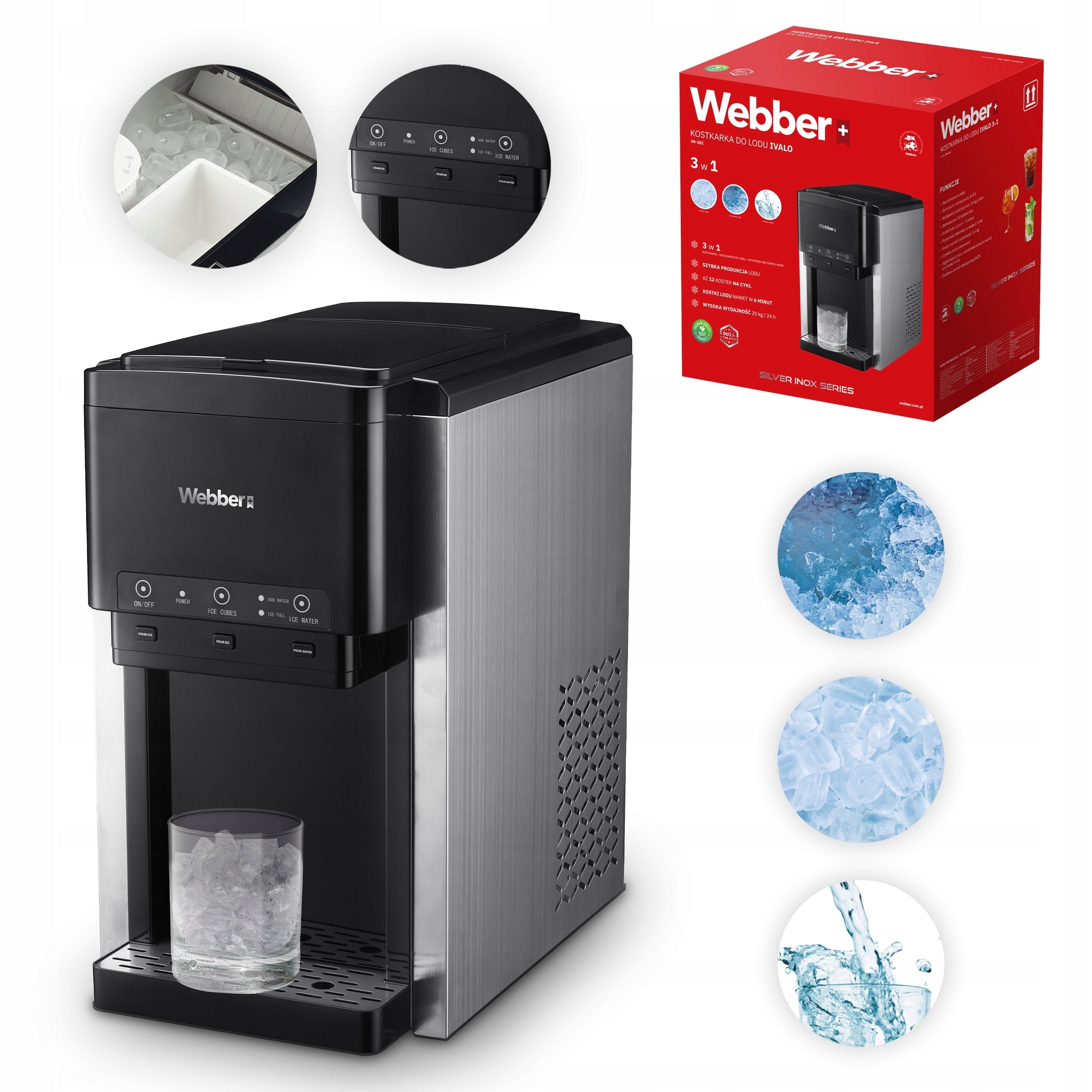 Ice Maker 3in1 Water Dispenser Crusher WEBBER 200W 20kg/24h 6 L