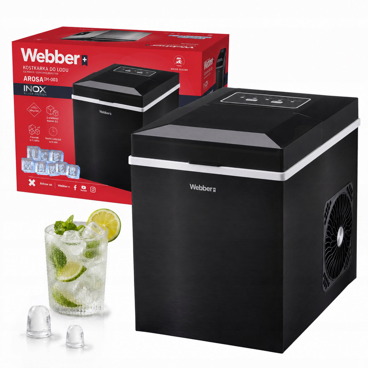 Ice Maker WEBBER Homemade Cube Machine 10kg 165W Express Ice