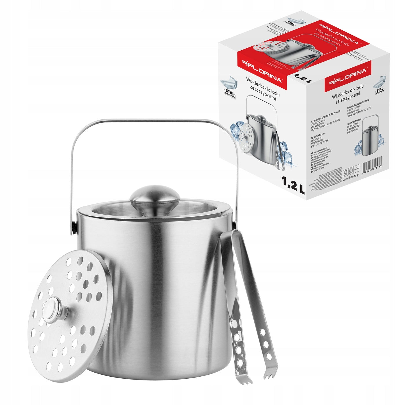 Ice bucket with pliers Florina 1200 ml stainless steel for drinks