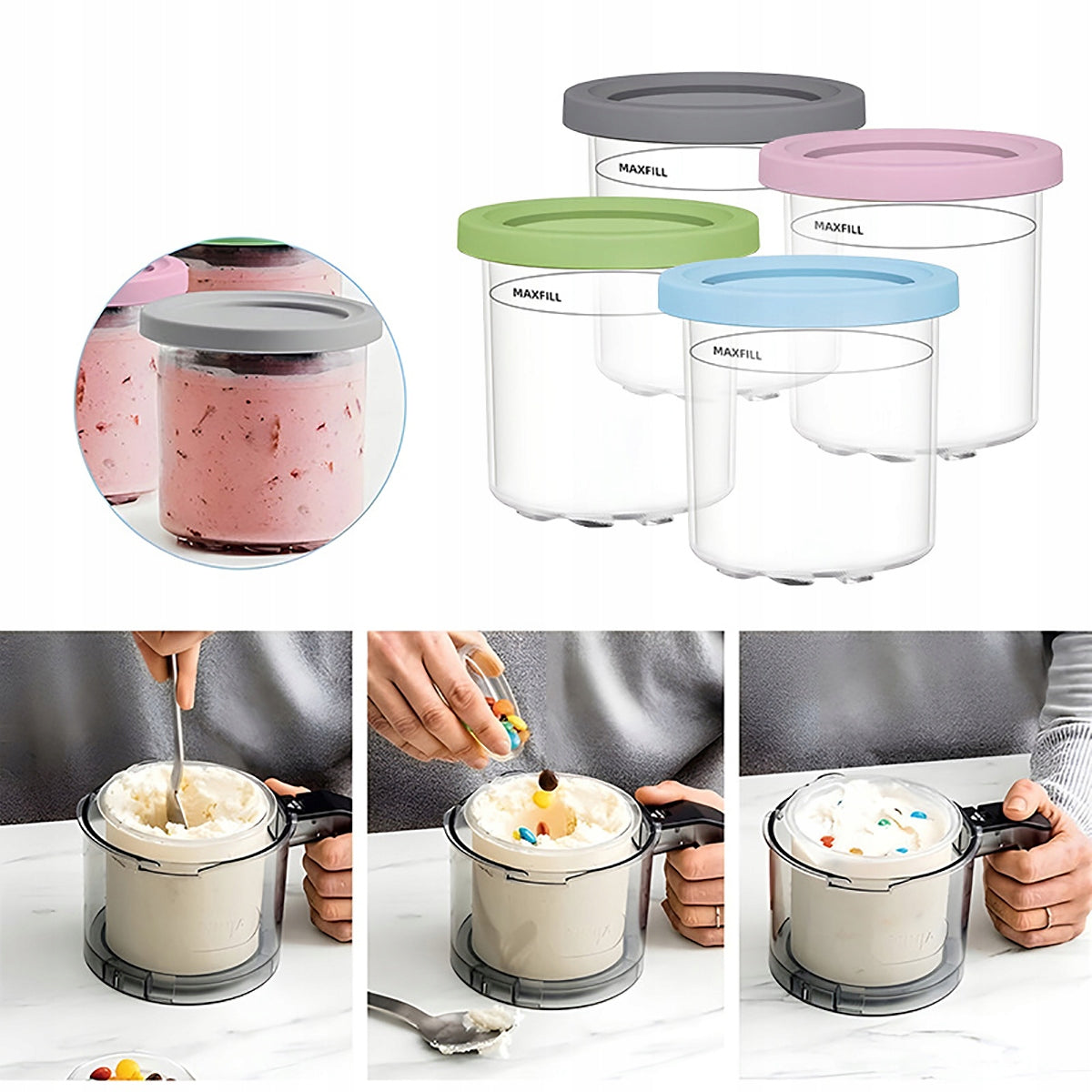 Ice cream containers NINJA Creami NC300EU 4 pcs. with lid colorful Brand no brand