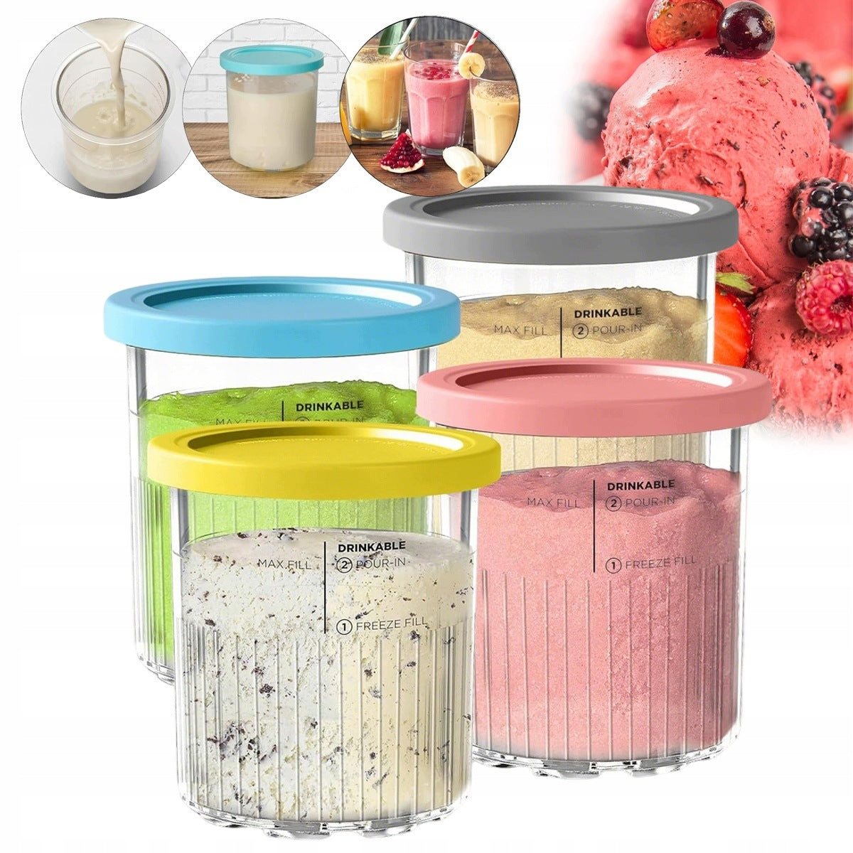 Ice cream containers Ninja CREAMI NC501EU NC500EU 4 pcs. with coloured lid Dominant color multicolor