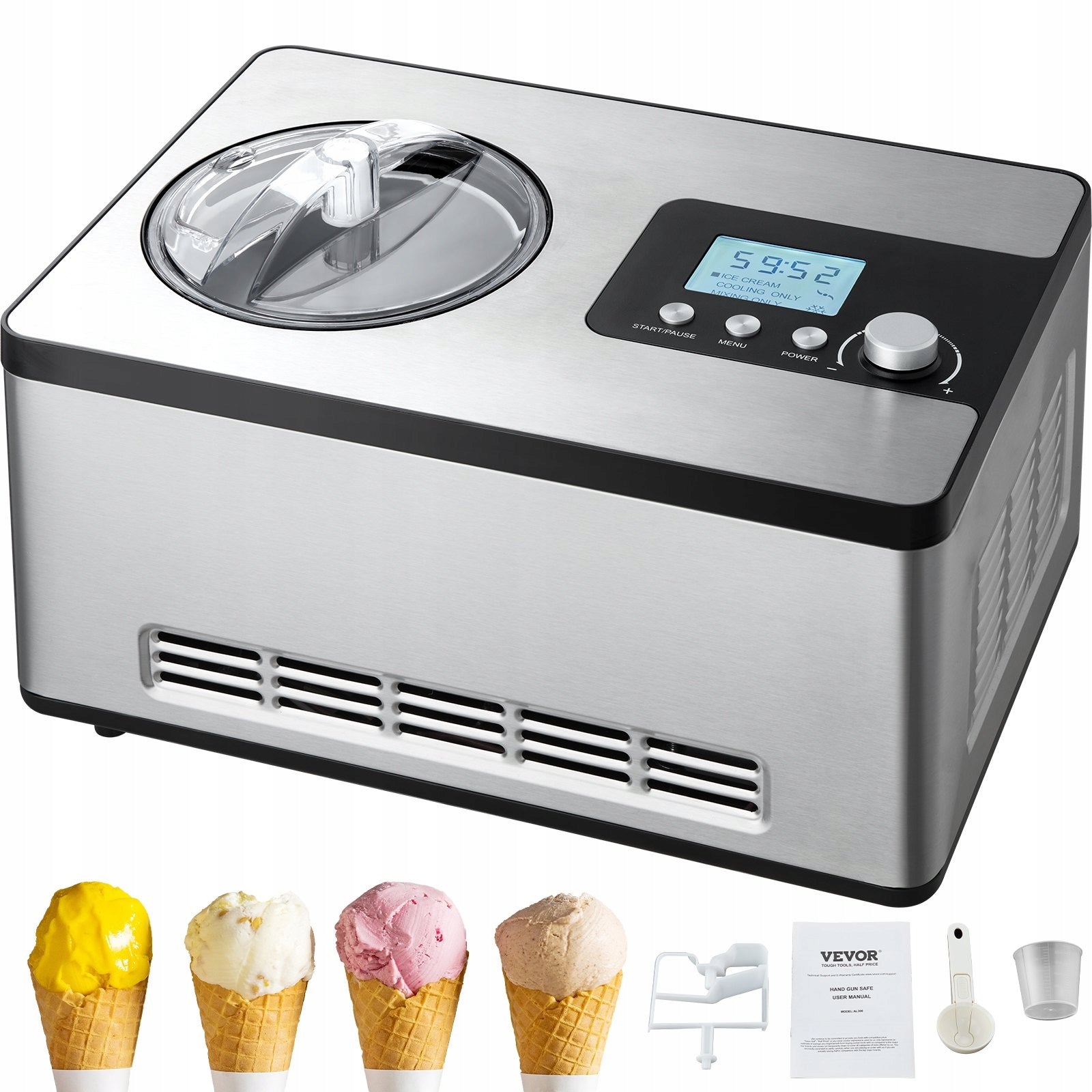 Ice cream machine sorbet automatic 2L compressor quiet strong stainless