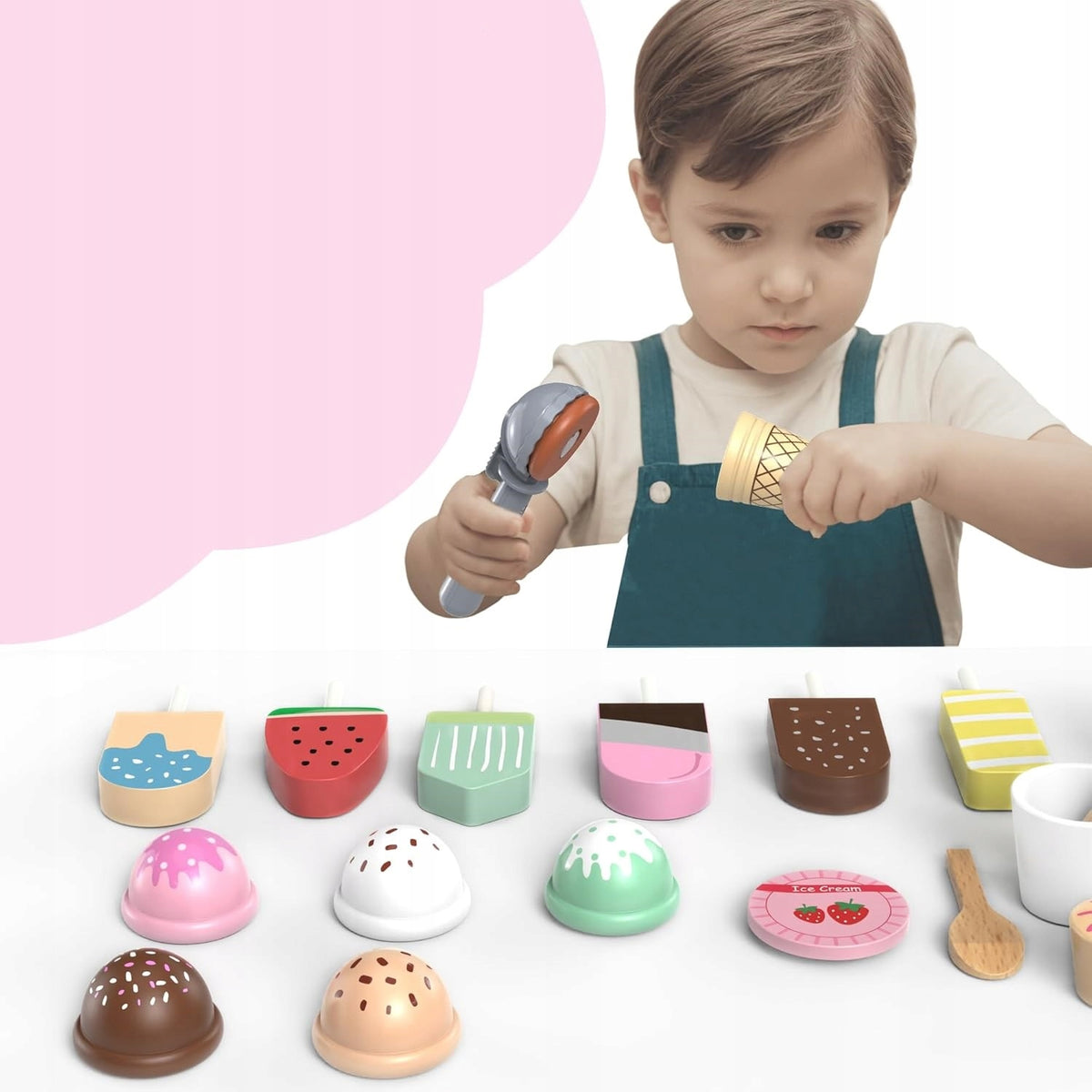 Ice cream shop wooden toy kitchen for children accessories gift 49 el. EAN (GTIN) 5906893279408