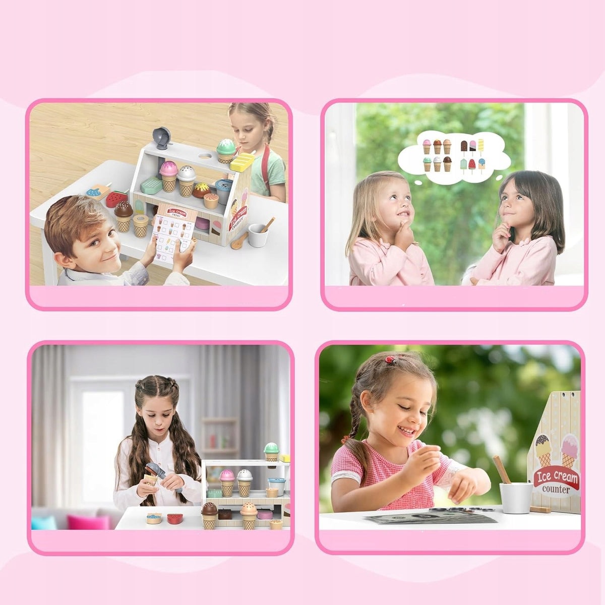Ice cream shop wooden toy kitchen for children accessories gift 49 el. Manufacturer code Lodziarnia drewniana zabawka kuchnia dzieci