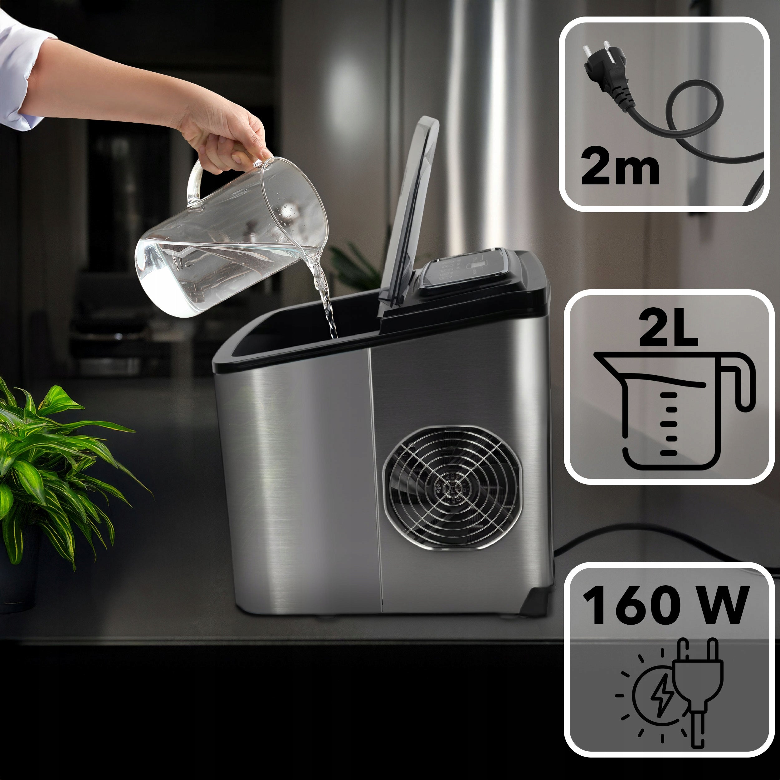 Ice maker EBERG home INOX 12kg 160W express ice cube in 6min! Packaging status original