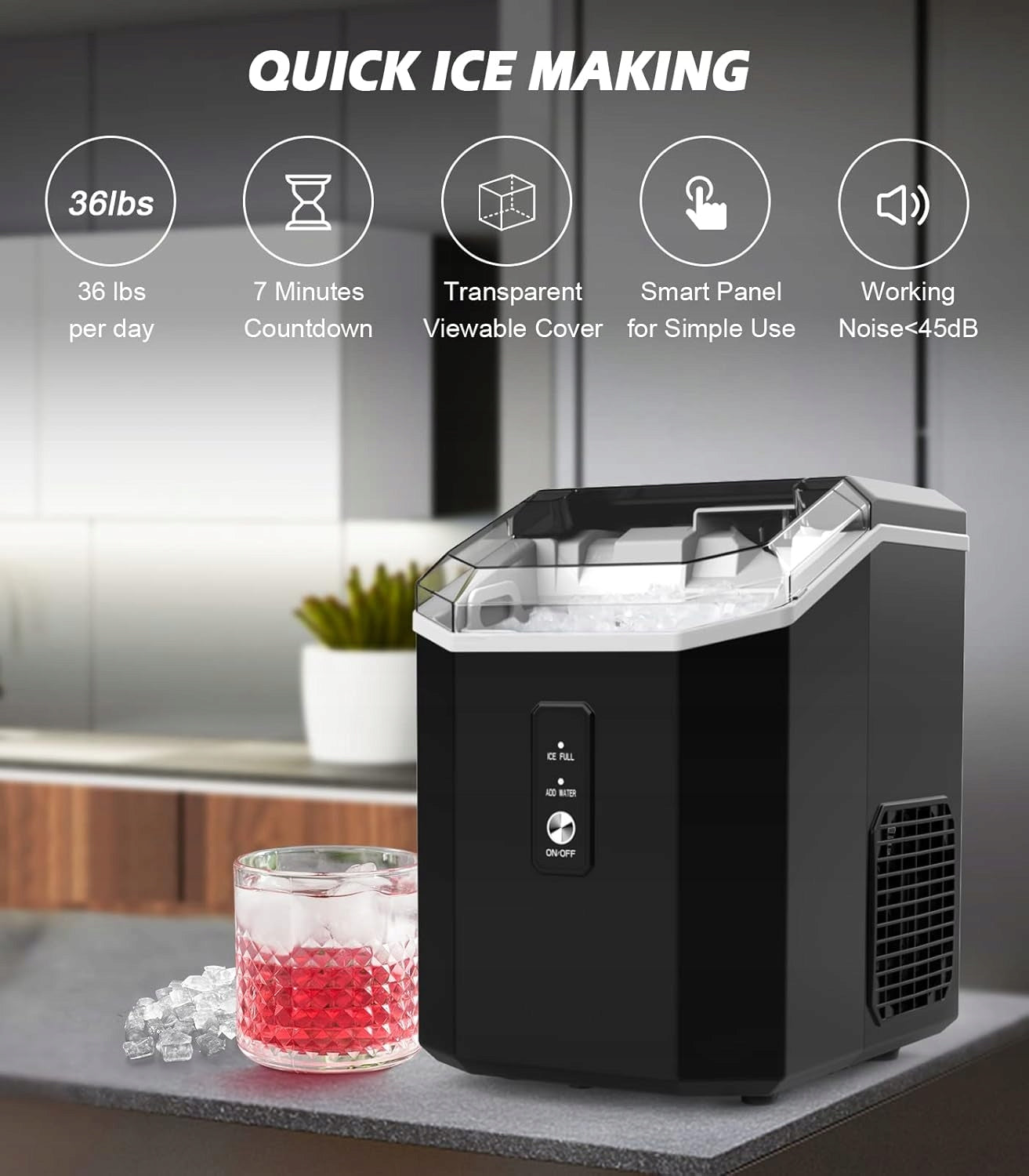 Ice maker Fooing HZB-15NA self-cleaning 16 kg/24 h BLACK Manufacturer code HZB-15NA