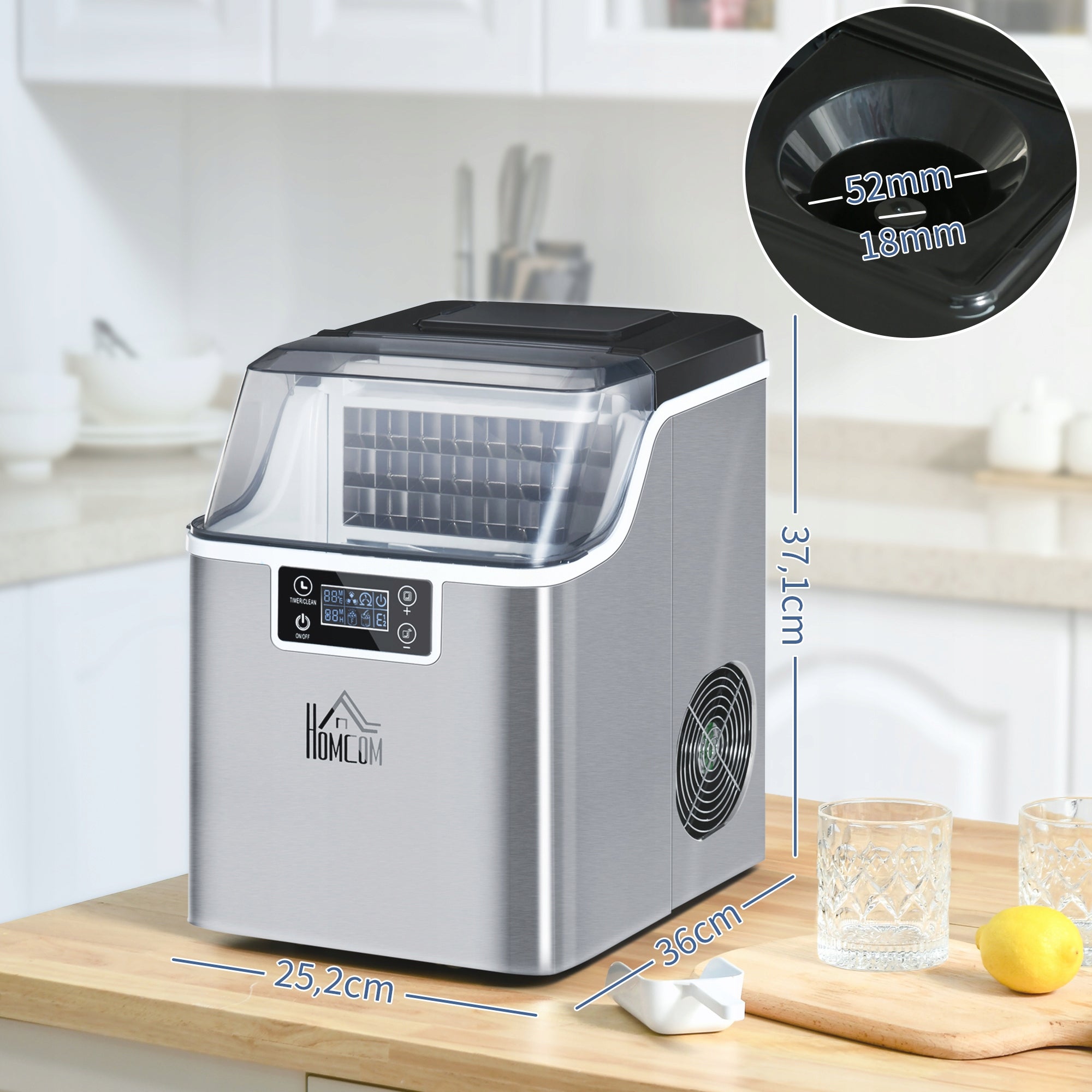 Ice vending machine, 20 kg/24h 2.3 L, automatic washing program Dominant color silver