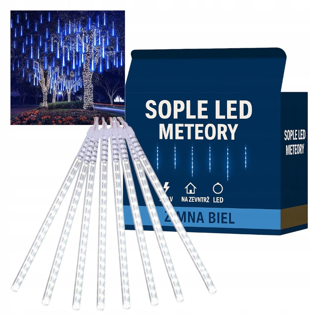 IcicleS FALLING SNOW 45cm METEORS light curtain WHITE COLD exterior