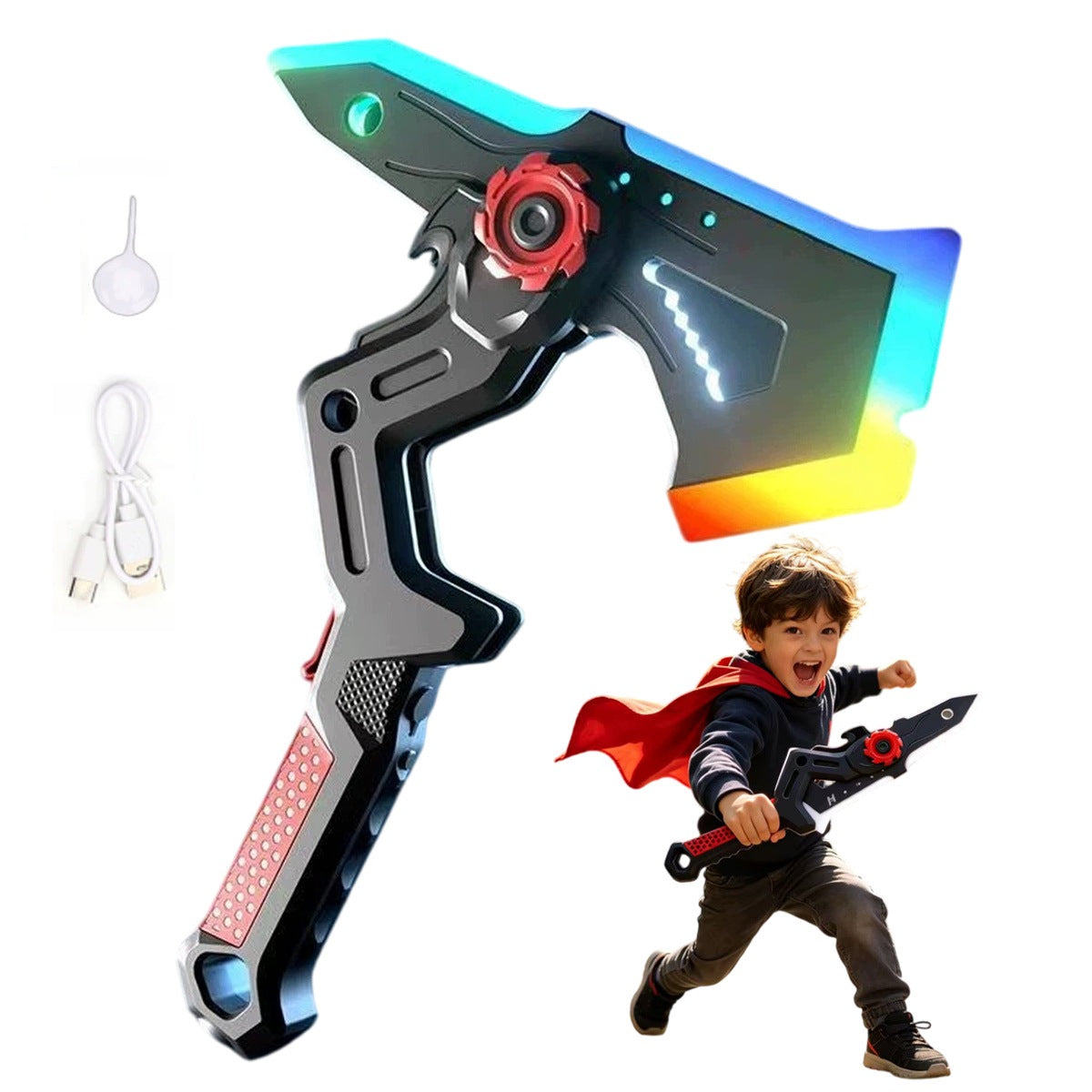 Illuminated Axe-toy sword with colorful LED rotating light
