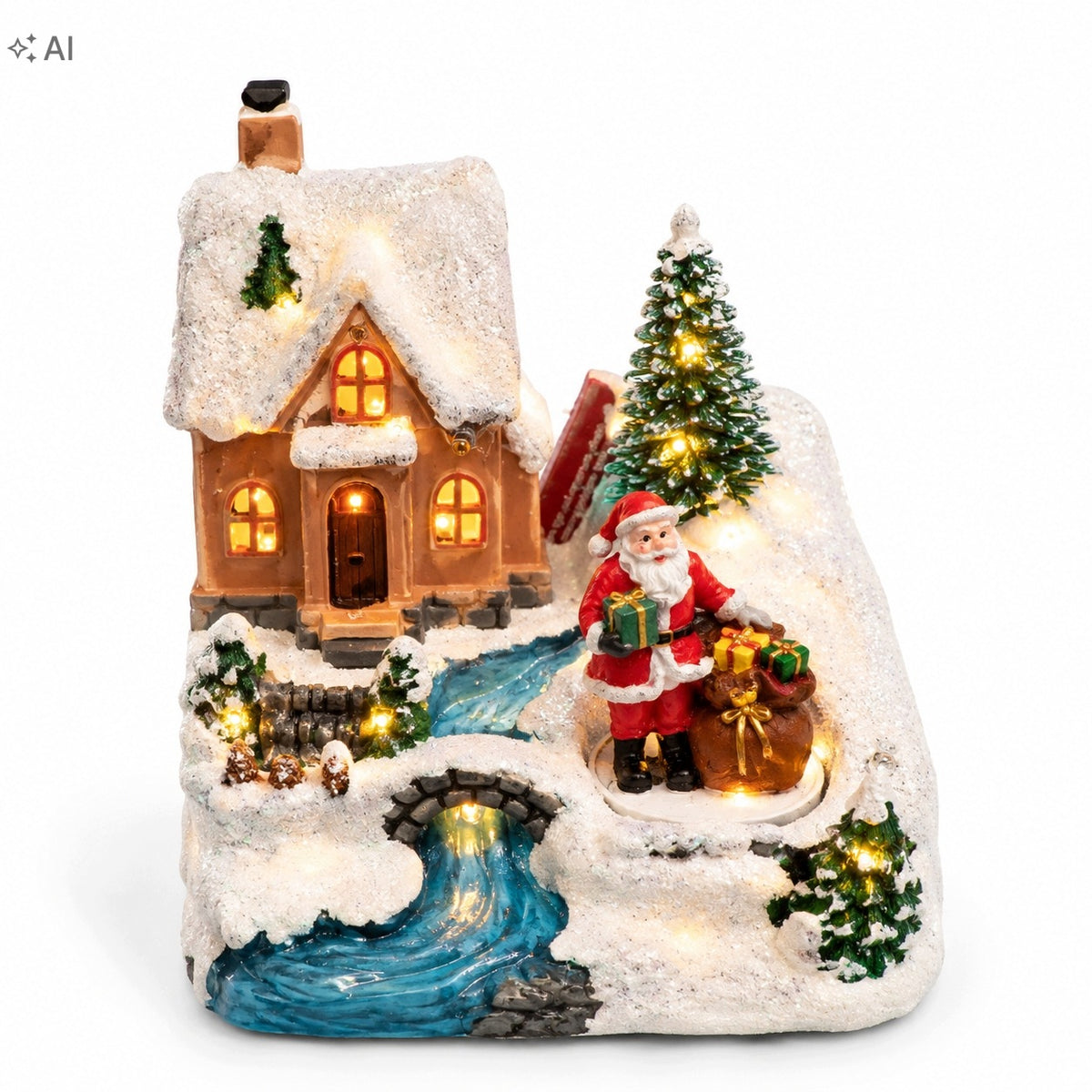 Illuminated LED Christmas Decoration – Winter House with Santa Claus