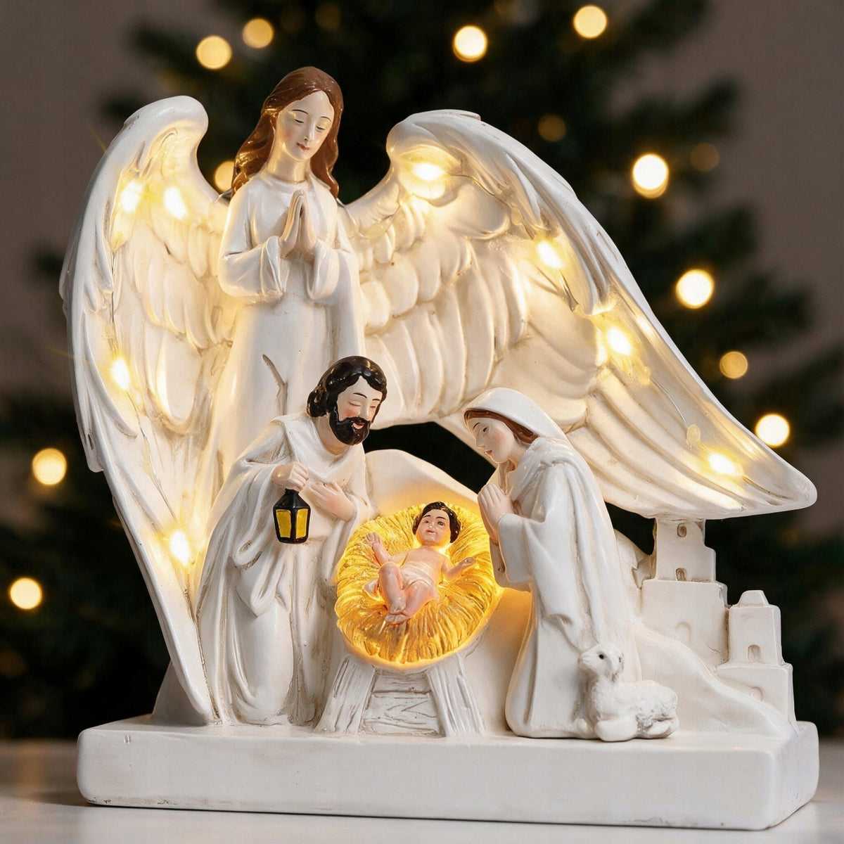 Illuminated LED Nativity Scene Holy Family Angel Ornament for Christmas Gift