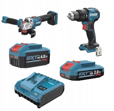 Impact drill + angle grinder 125 mm Erbauer 18V 2 + 4Ah