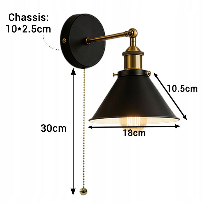 Industrial Black Iron E27 Wall Sconce Pull Cord Switch Adjustable Wall Lamp Packaging status original