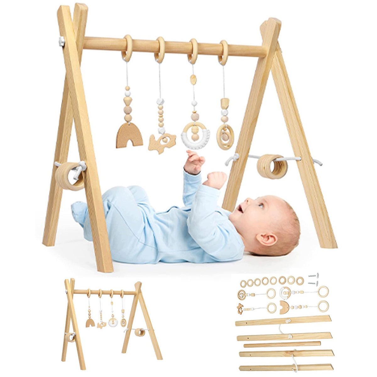 Infant Gym Children Educational Wooden With 4 Pendants
