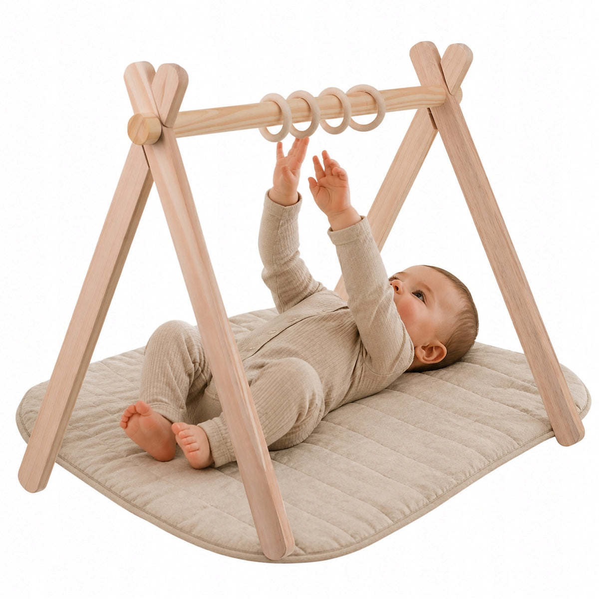 Infant Gymnastics Educational Stand Wooden Baby Gym + Hooks