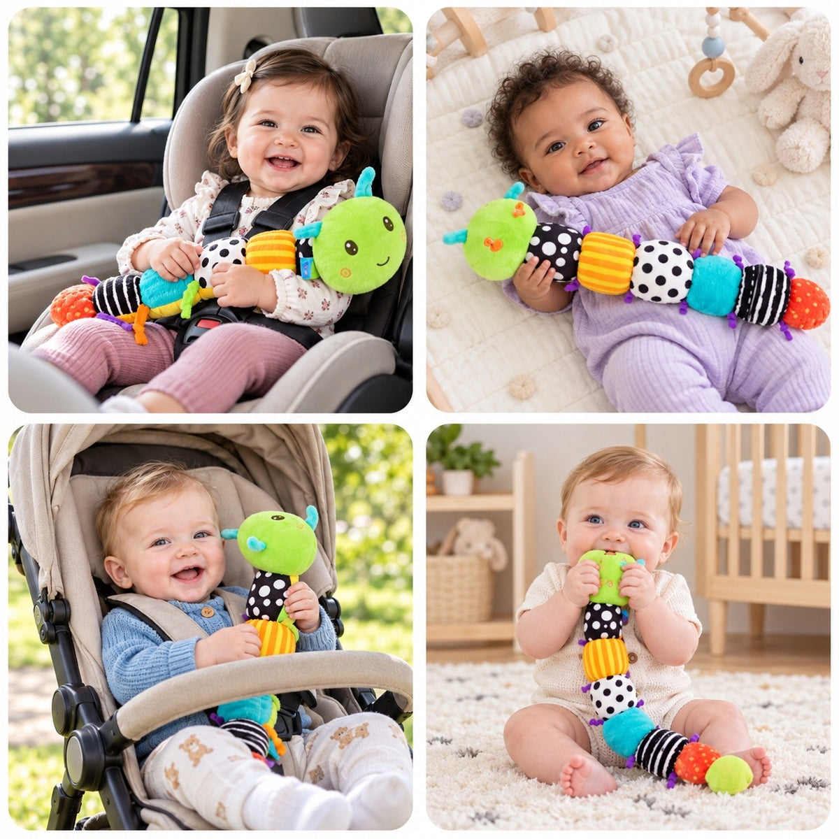 Infant Sensory Toy Caterpillar Contrast Plush Mirror Packaging status original