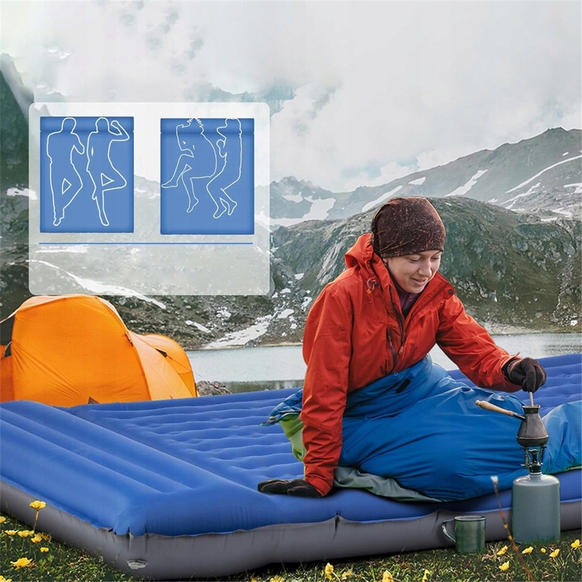 Inflatable 2-seater mattress 200x140cm with built-in foot pump for tent Packaging status original