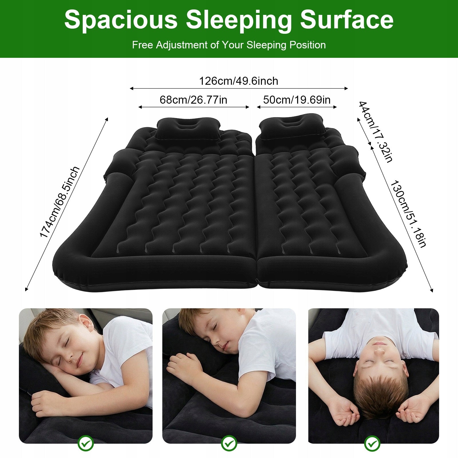 Inflatable Air Mattress 1.74*1.26M 300KG for SUV Backseat Car Camping Packaging status original